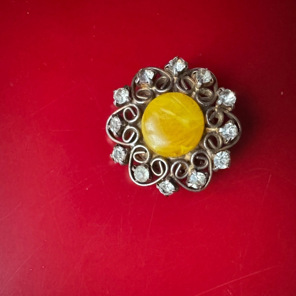 Vintage Amber Rhinestone Brooch Pin